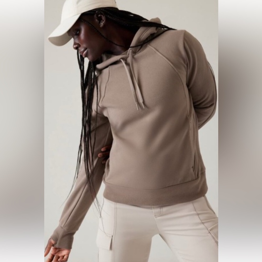 Like new ATHLETA Retroplush Revive Hoodie Sweatshirt Pyrite Tan Brown S medium